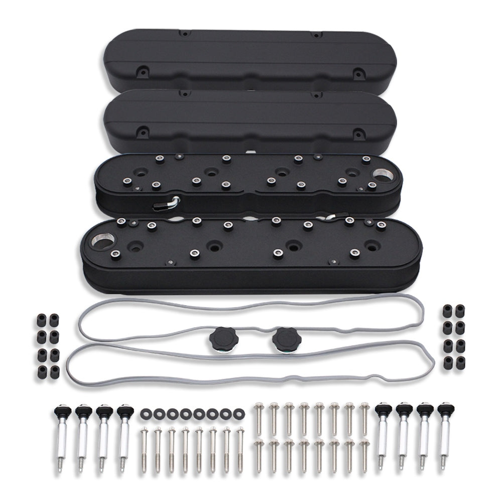 For Chevy LS LS1 LS2 LS3 LS6 LS7 4.8 5.3 5.7 6.0L Smooth Tall Valve Covers Black