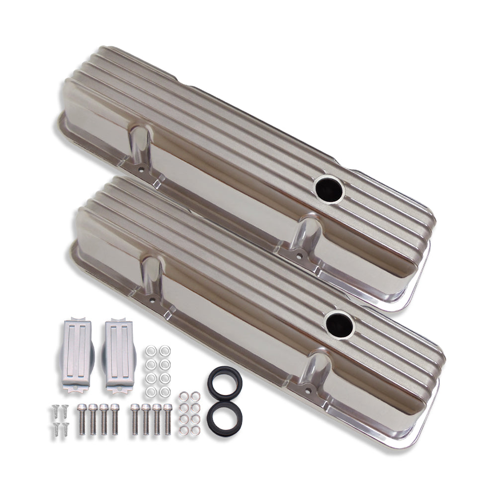 For Chevy SBC 327 350 400 1958-1986 Tall Finned Valve Covers Polished Aluminum