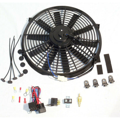 DEMOTOR Electric 14" Straight Blade Reversible Cooling Fan 12v 1900cfm Thermostat Kit