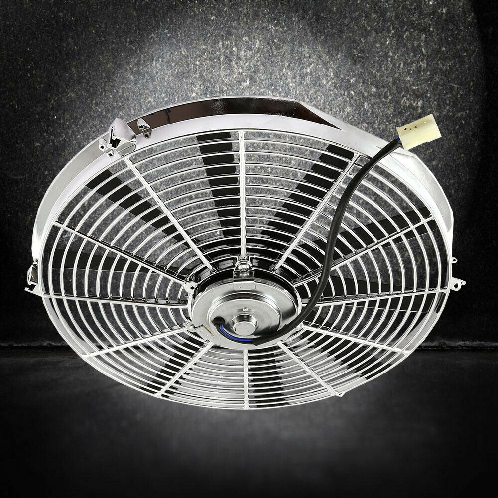 DEMOTOR Chrome Electric 12" Straight Blade Reversible Cooling Fan 12v with Thermostat Kit