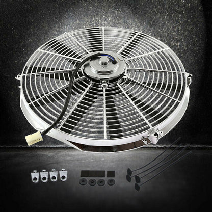 DEMOTOR Chrome Electric 12" Straight Blade Reversible Cooling Fan 12v with Thermostat Kit