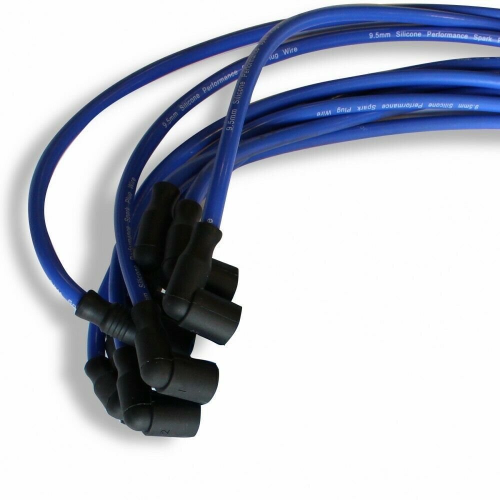 DEMOTOR Black Cap Complete HEI Distributor 65k Volt Ignition Coil & 9.5 mm Blue Straight Spark Plug Wires Fits Chevy V8 305 350 454 SBC BBC