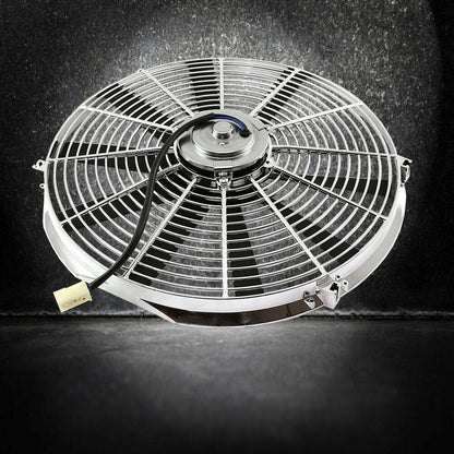 DEMOTOR Chrome Electric 12" Straight Blade Reversible Cooling Fan 12v with Thermostat Kit