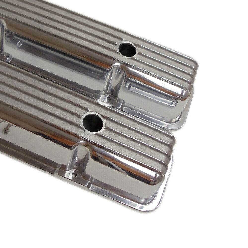 Retro Finned Polished Aluminum Tall Valve Covers for 58-86 SBC Chevy 327  350 400