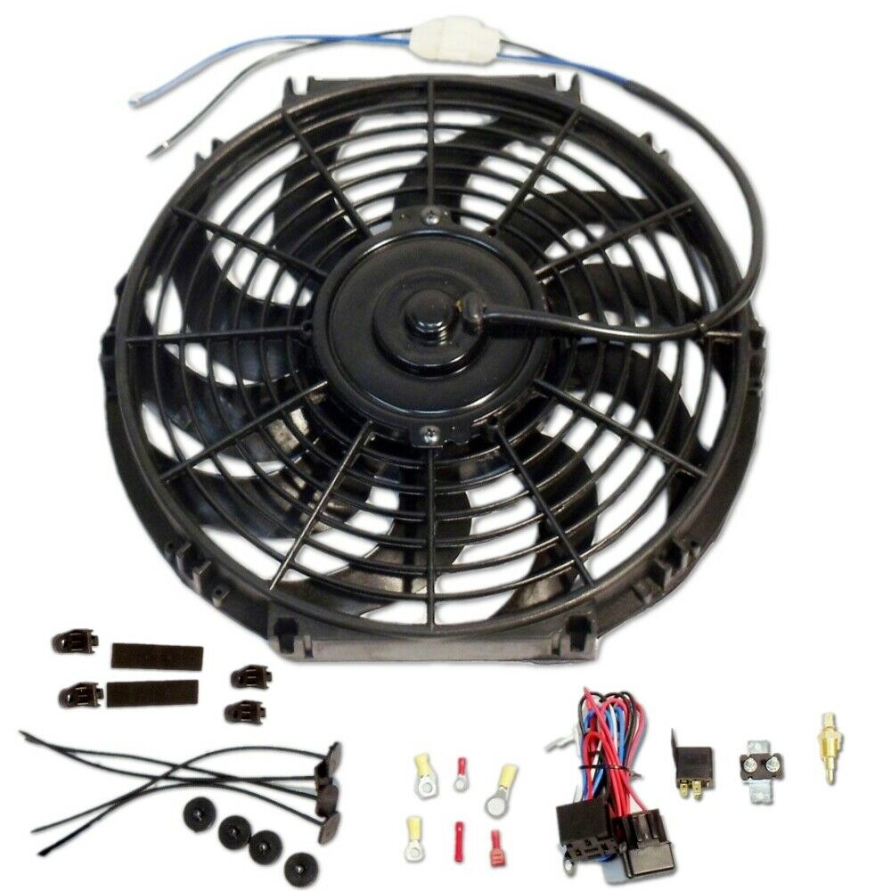 DEMOTOR 16 Inch Electric Radiator S Blade Cooling Fan 12V 3000 CFM with Relay Thermostat Kit