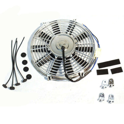 DEMOTOR 14" High Performance Radiator Cooling Fan Straight Chrome 12V 1900 CFM