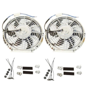 2 Sets Universal High Performance 12V Slim Electric Cooling Radiator Fan With Fan Mounting Kit (10 Inch, Chrome)