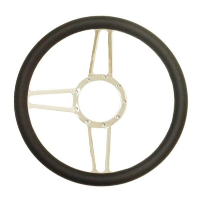 14" Chrome Spear Steering Wheel & Half Wrap Black Leather