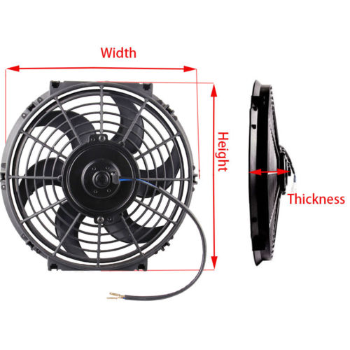 Universal High Performance 12" Electric Curved Blade Reversible Cooling Fan 12V 80W 1400CFM w/ Mounting Kit