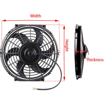 Universal High Performance 12" Electric Curved Blade Reversible Cooling Fan 12V 80W 1400CFM w/ Mounting Kit