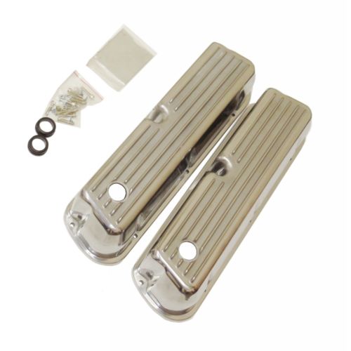 1962-1985 SBF 289 302 351W Tall Finned Valve Covers Polished Aluminum