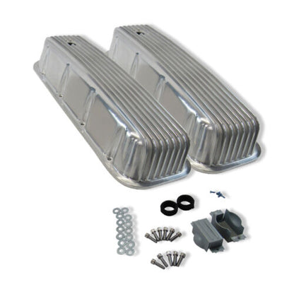 Tall Finned Aluminum Valve Covers Polished For 1965-95 BBC Chevy 396-454-502