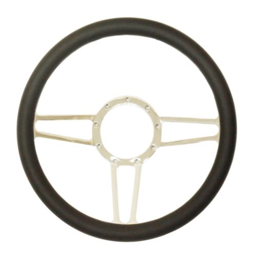 14" Chrome Spear Steering Wheel & Half Wrap Black Leather