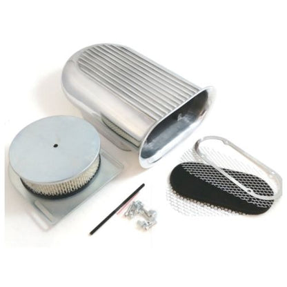 Polished Aluminum Hilborn Style Finned Hood Air Scoop Kit - Single 4 BBL Carb