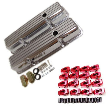 SBC Small Block Checy 350 1.5 7/16" Aluminum Roller Rocker Arms & Valve Cover Combo Kit