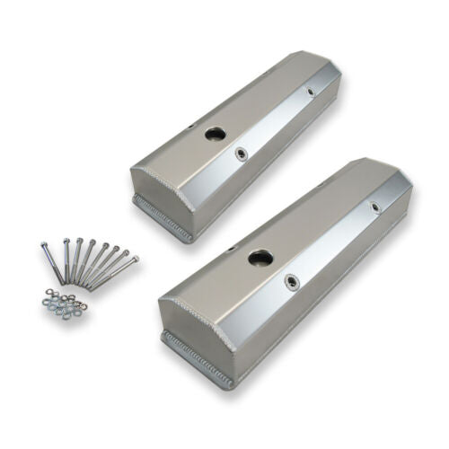 For Small Block Chevy 283 Tall Fabricated Long Bolt Valve Covers Clear Anodized