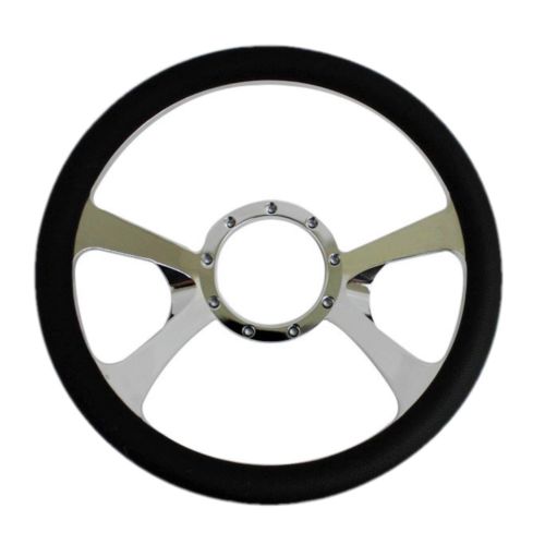 14" Chrome Billet Aluminum Steering Wheel w/o Lines on the Corners-9 Hole