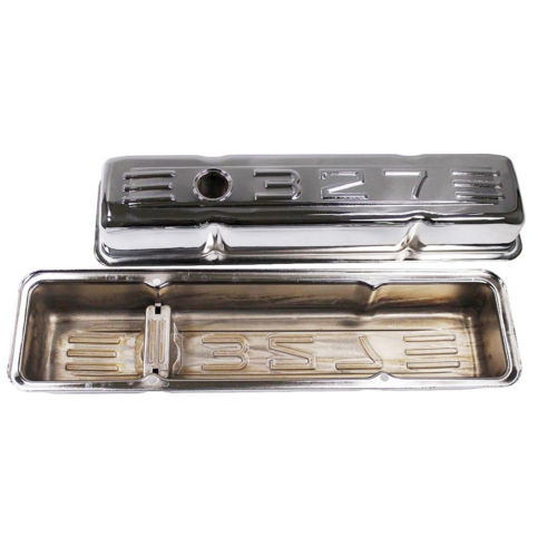 Small Block Chevy 58-86 Chrome Steel C.I.D. Short Valve Cover 283 327 350 SBC
