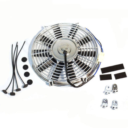 Chrome 10" Pull/Push 12v Silm Electric Radiator Motor Cooling Fan & Mounting Kit