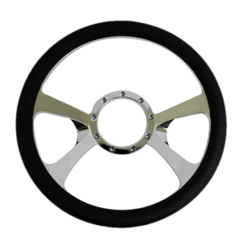 14" Chrome Billet Aluminum Steering Wheel and Manual Style Steering Column 28" GM No Key &Horn Button w/ Flame