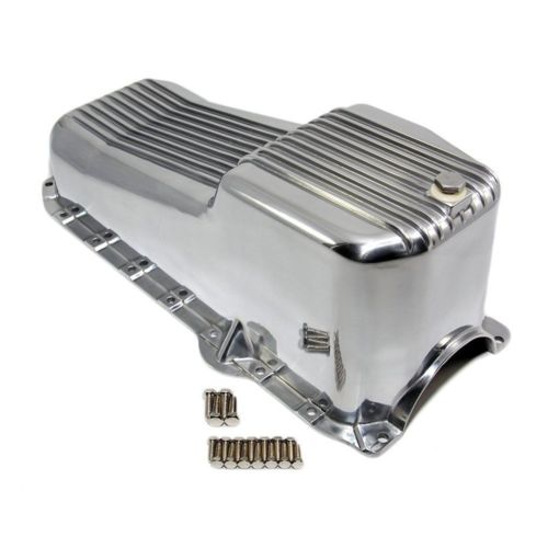 SBC Chevy Finned Polished Aluminum Oil Pan & Dipstick Rubber Oil Pan Gasket