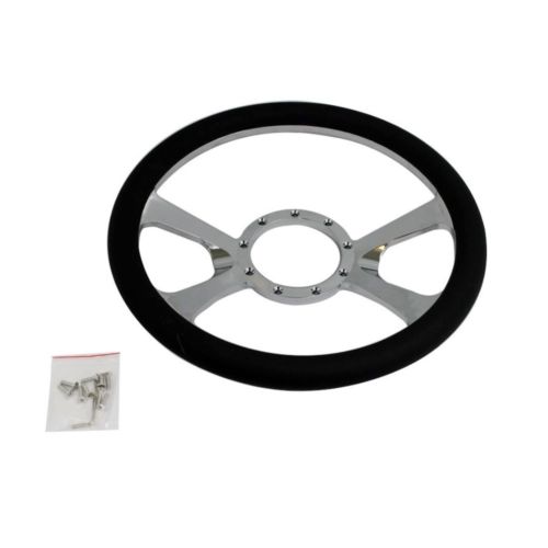 14" Chrome Billet Aluminum Steering Wheel w/o Lines on the Corners-9 Hole