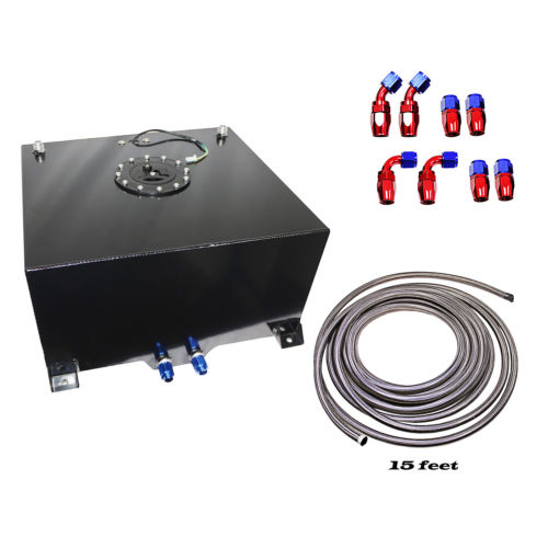 10 Gallon Black Aluminum Fuel Cell Tank& Fuel Hose Sender& 15 feet Fuel Line kit