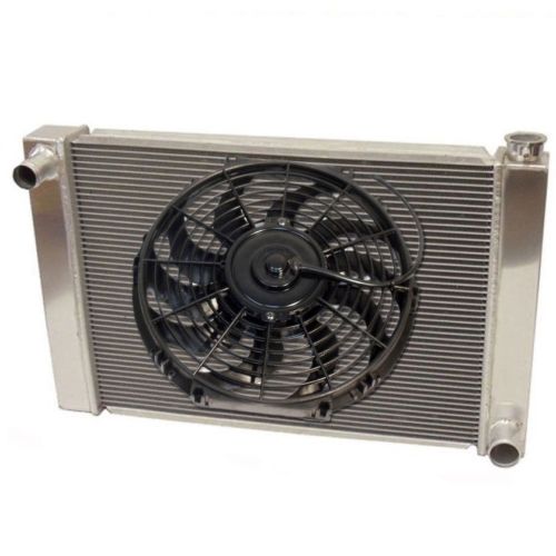 Fabricated Aluminum Radiator 30" x 19" x3" Overall For SBC BBC Chevy GM & Electric Curved S Blade 16" Radiator Cooling Fan
