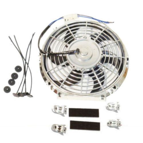 Electric 10" Chrome Blade Reversible Cooling Fan 12V 80W 850CFM With Thermostat