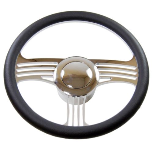 14" Blade Chrome Steering Wheel Half Wrap Leather & Smooth horn button & Adapter