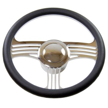 14" Blade Chrome Steering Wheel Half Wrap Leather & Smooth horn button & Adapter