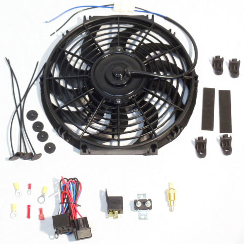 12" Electric Curved Blade Reversible Cooling Fan 12v 1400cfm with Thermostat Kit