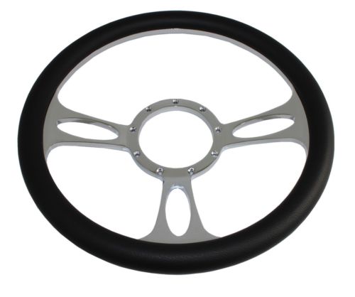 14" Chrome Billet Aluminum (9 Hole) Steering Wheel + adapter+ flamed horn Button