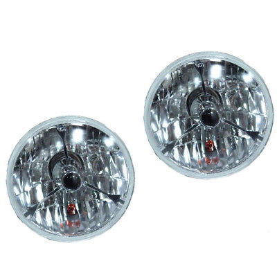 5 3/4" Black Dot Tri bar H4 Headlights With Turn Signal Push in Bulb lamps