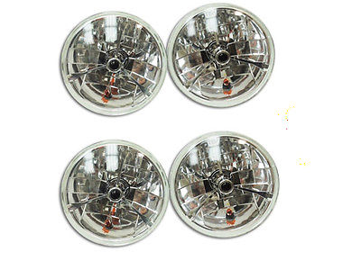2 Pairs 7" Clear Headlights Black Dot Tri bar H4 With Turn Signal Push in Bulb