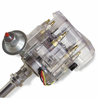 DEMOTOR V8's HEI Distributor with Clear Cap 65k 65,000 Volt & 9.5 mm Red Straight Spark Plug Wires Distributor HEI for Chevy BBC SBC SBF 302 350