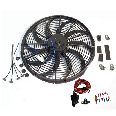 16" Electric HD Curved Blade Reversible Cooling Fan 12v 3000cfm & Thermostat Kit