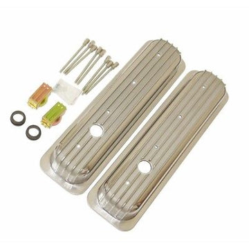 Aluminum Short Finned Chevy Center Bolt Valve Covers SBC Small Block 305 350