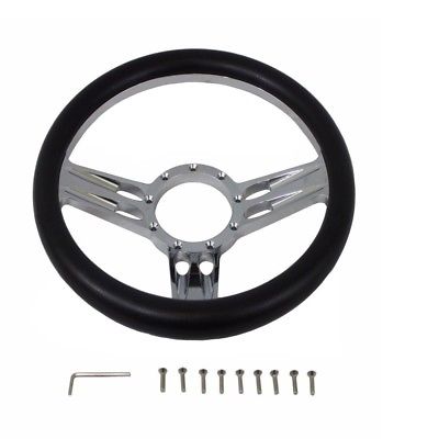 14" Chrome Billet Aluminum Steering Wheel & Half Wrap Black Leather (9 Hole)