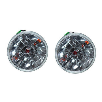 7" Red Dot Tri bar H4 Headlights With Turn Signal Push in Bulb lamps