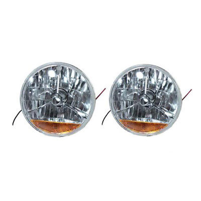 For Chevy, Ford, Mopar 7" Black Dot and Orange Turn Signal Tri Bar Headlights