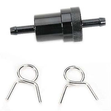 Black Inline Mini Fuel Filter, Aluminum Cleanable 1/4"