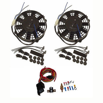 2 Sets of 8" Straight Blade Heavy Duty Electric Radiator Cooling Fan 12v with Thermostat Kit