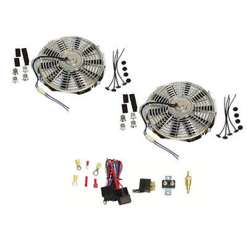 2 Sets Electric 10" Chrome Straight Blade Cooling Radiator Fan 12V 850 CFM with Thermostat Kit