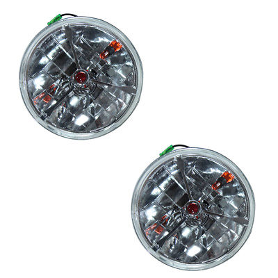 7" Red Dot Tri bar H4 Headlights With Turn Signal Push in Bulb lamps