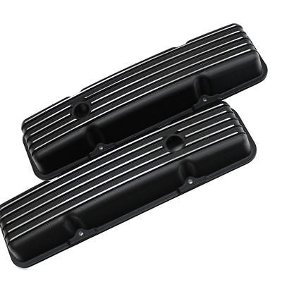 Black Coated Short Chevy Center Bolt Valve Covers SBC Small Block 305 350