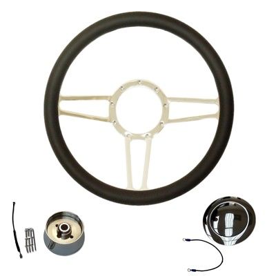 14" Chrome Billet Aluminum Spear Steering Wheel & adapter& smooth horn Button