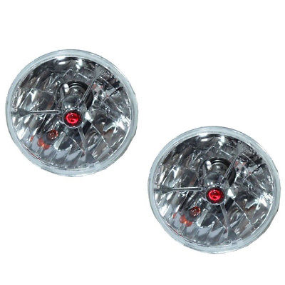 5 3/4" Red Dot Tri bar H4 Headlights With Turn Signal Push in Bulb lamps