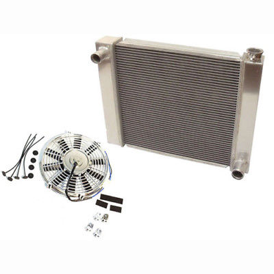 For SBC BBC Chevy GM Fabricated Aluminum Radiator 22" x 19" x3" & 16" Chrome Straight Blade Cooling Fan