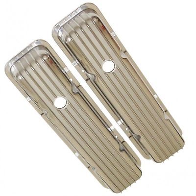 SBC Small Block Chevy Finned Short Polished Aluminum Valve Covers W/ Holes 350